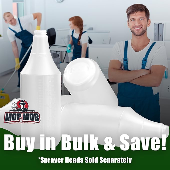 Commercial-Grade Chemical Resistant 32 oz Bottles ONLY 4 Pack Embossed Scale For Measuring. Pair With Industrial Spray Heads For Auto/Car Detailing, Janitorial Cleaning Supply or Lawn Care.