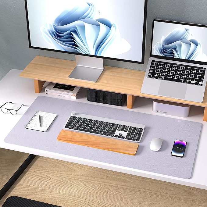 Aothia Large PU Leather Desk Pad Protector – Non-Slip Mouse Pad & Writing Mat for Office/Home, Waterproof, Easy to Clean (Soft Lavender, 23.6" x 13.7")