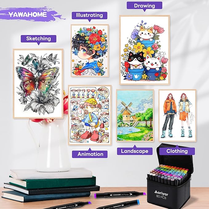 Alcohol Markers Set 120 Colors - Coloring Markers for Adult Coloring Books Professional Permanent Blending Marker Pens Artist Sets for Drawing Painting Sketching Illustration Kids Gifts