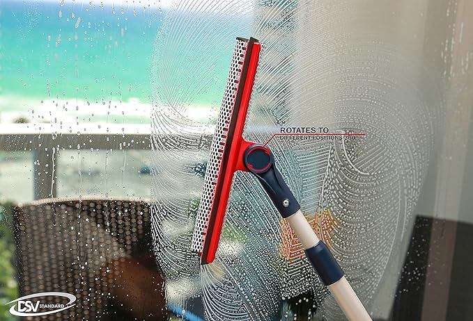 DSV Standard Professional Window Squeegee | 2-in-1 Window Cleaner Sponge and 10" Soft Rubber Strip with Extension Pole 34 INCH & 86.5 cm | Adjustable to Clean from Multiple Angles