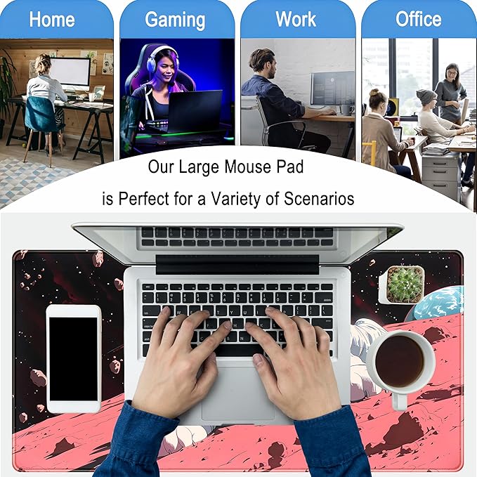 Cat Desk Mat Full Desk Mouse Pad Gaming Mat XXL, Fun Desktop Mats Computer Keyboard Pad Extra Large Mouse Mat, Laptop Mat with Stitched Edges, Office & Home Decor for Women 31.5" x 15.7"