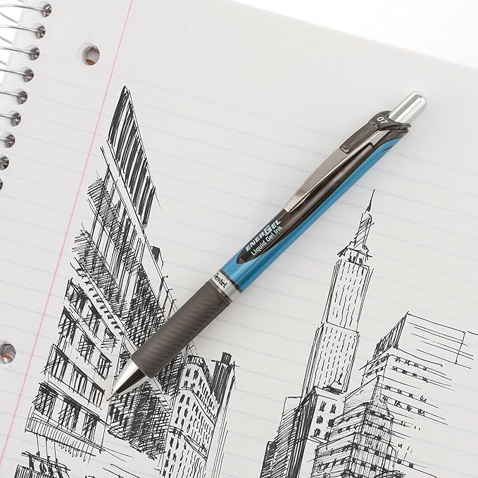 Pentel EnerGel RTX Retractable Premium Liquid Gel Pen, (0.7mm) Needle Tip, Ultra Smooth, Medium Line, Black Ink 10 Pack