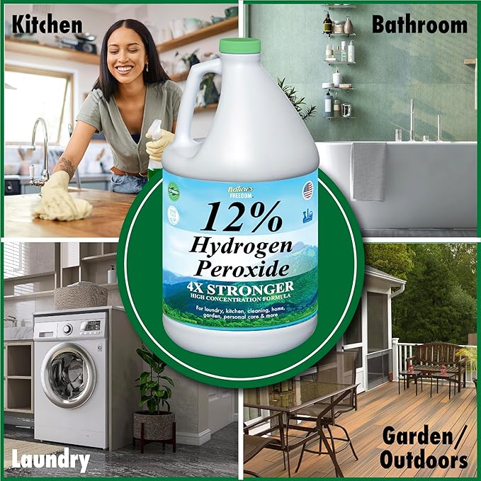 Nature's Freedom 12% Hydrogen Peroxide, Food Grade H2O2 and Purified Water Only, 3 Gallons Solution