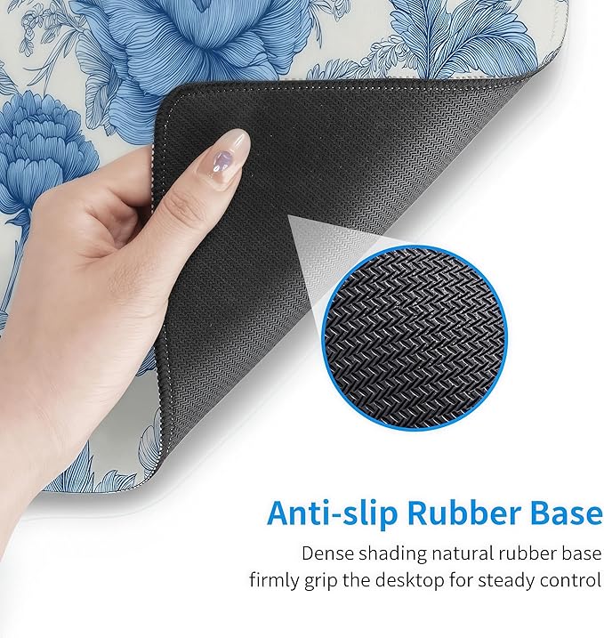 Blue Chinoiserie Mouse Pad,Blue and White Floral Desk Mat, XXL Large Floral Preppy Trendy Mouse Pad,Girly Gaming Mousepad,Girly Laptop Desk Mat for Dorm Home Office, 35.4 x 15.8 inches