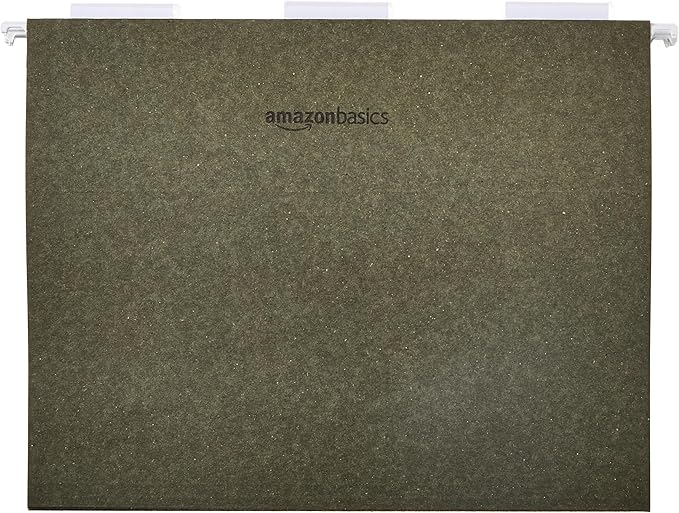 Amazon Basics Hanging File Folders, Letter Size, 1/5-Cut Tabs, 75 Count per Box, Standard Green