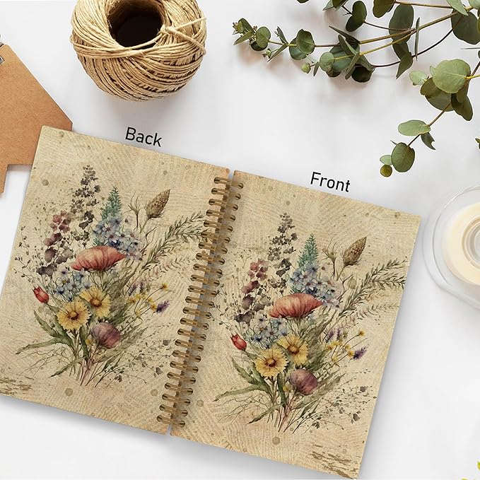 Vintage Floral Spring Spiral Notebook, Flower Journal Notebook, Floral Journal, Retro Floral Plant Notebooks for School Work, Boho Botanical Office Supplies Gifts for Women Men, 5.5x8.3 Inch