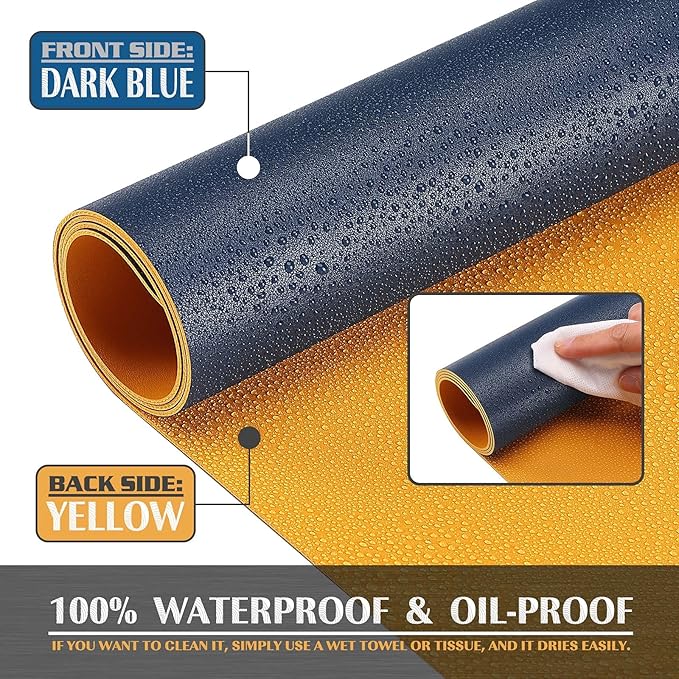 K KNODEL Large Office Leather Desk Mat, Mouse and Keyboard Pad, Computer and Laptop Mat, Desktop Protector and Cover, Writing Pad and Blotter (31.5"x15.7", Dark Blue)