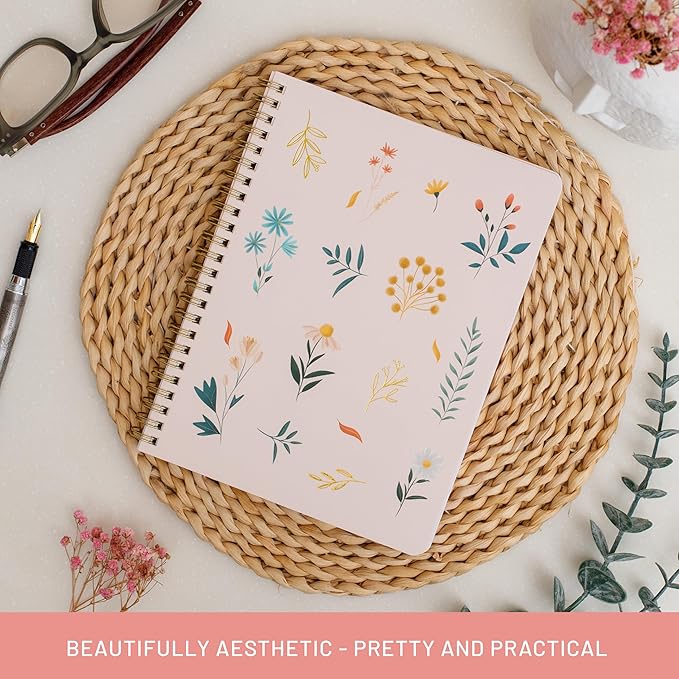 Happy Hoos® Aesthetic Spiral Notebook - 6.25" x 8.25" College Ruled Journal Notebook - Hard Cover Writing Journal for Work, School, Travel, More - Floral Notebook 8 Seasonal Designs(Summer Garden)