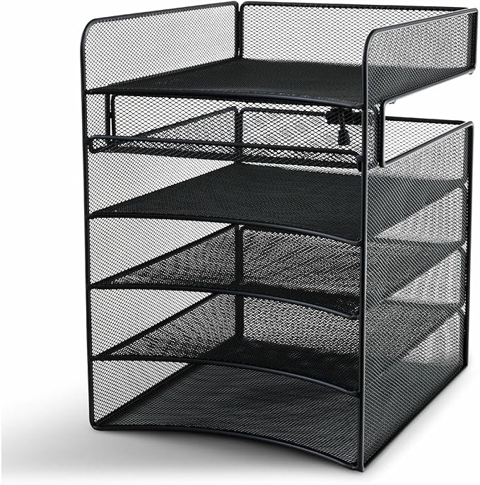 Safco Onyx Hanging Under Desk Organizer, 5 Trays, Office and Classroom Mailbox , Paper and Mail Sorter, Steel Mesh, Black
