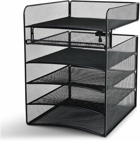 Safco Onyx Hanging Under Desk Organizer, 5 Trays, Office and Classroom Mailbox , Paper and Mail Sorter, Steel Mesh, Black