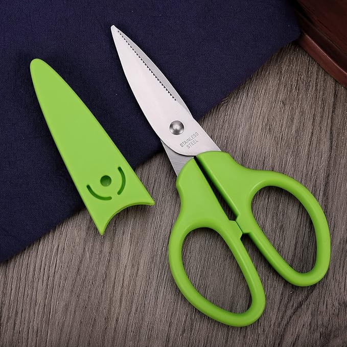 6 inches Multipurpose Scissors, Stainless Steel Sharp Basic Shears for School Office Home Kitchen Household Craft Supplies w/Protective Cover, Comfort Grip Green