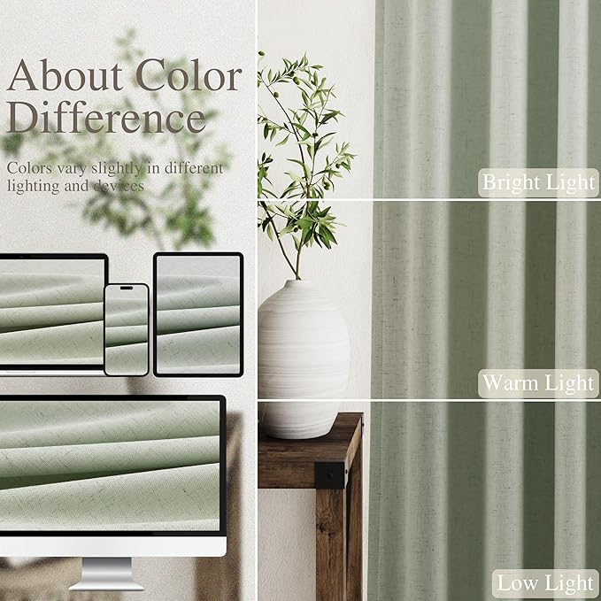 Mist Sage Linen Blackout Curtains 120 Inches Long Back Tab Thermal Insulated Extra Long 10 FT Cooling Noise Cancelling Full Shading 2 Panels Set for Bedroom Modern Urban Curtains Drapes 52x120