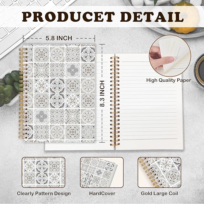 URLLUAE Vintage Boho Ethnic Moroccan Notebook, Neutral Floral Journals for Women Men, Boho Aesthetic Spiral Notebook Journals for Work School, Retro Office Supplies Gifts, 5.5x8.3 Inch