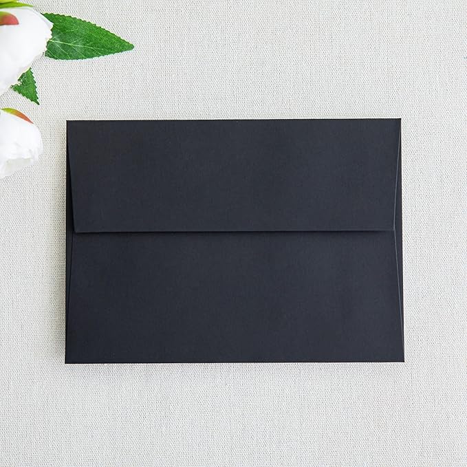 PONATIA 50 Pieces 5x7 Envelopes, A7 Envelopes Self Seal for Weddings, Invitation Cards, Photos, Postcards, Greeting Cards Mailing, Baby Shower, Graduation, Christmas Gift Cards (Black)
