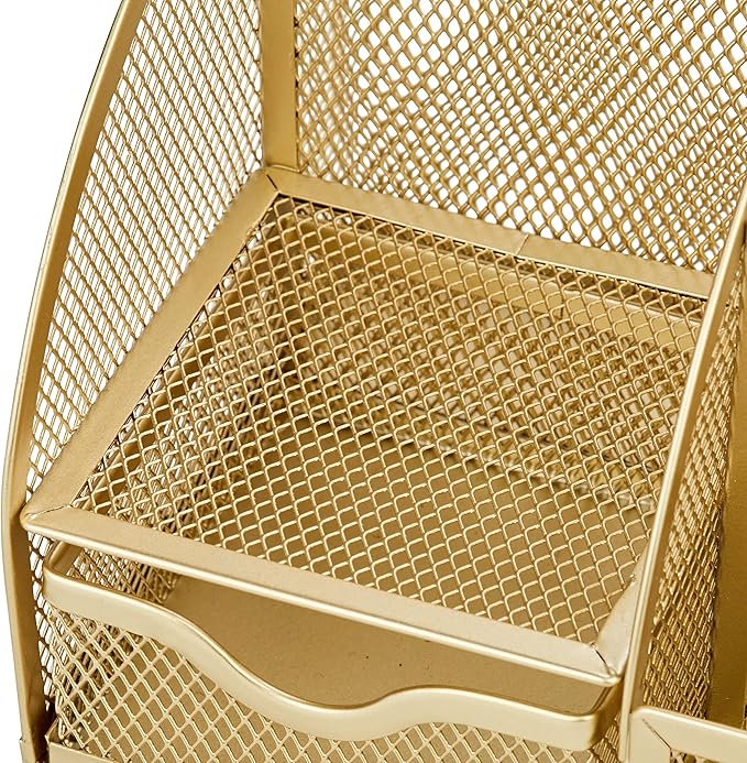 Annova Mesh Desk Organizer Office with 7 Compartments + Drawer/Desk Tidy Candy/Pen Holder/Multifunctional Organizer (Gold)
