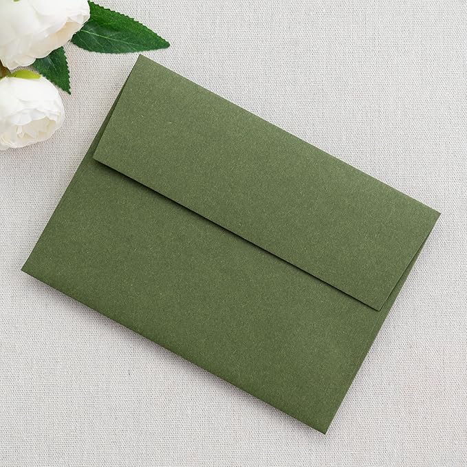PONATIA 50 PCS 5x7 Envelopes, Olive Green Self- Adhesive A7 Envelopes for Weddings, Invitation Cards, Photos, Postcards, Greeting Cards Mailing, Baby Shower, Graduation, Christmas Gift Cards