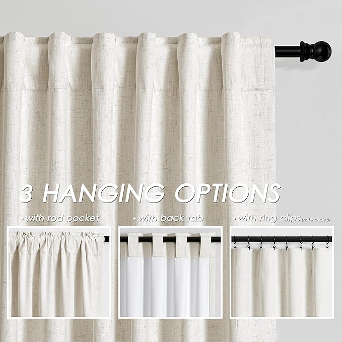 Beige White Linen Blackout Curtains 120 Inches Long Back Tab Rod Pocket Thermal Insulated Noise Reducing Flax Linen Sound Proof Sun Block Out 2 Panels Set for Nursery Extra Long 10 FT 52x120