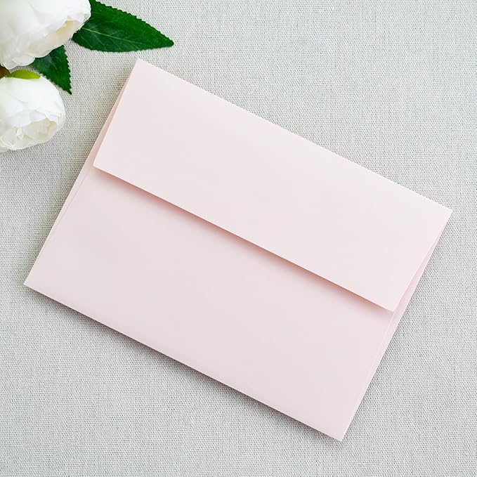PONATIA 50 PCS 5x7 Envelopes, Blush Pink Self- Adhesive A7 Envelopes for Weddings, Invitation Cards, Photos, Postcards, Greeting Cards Mailing, Baby Shower, Graduation, Christmas Gift Cards