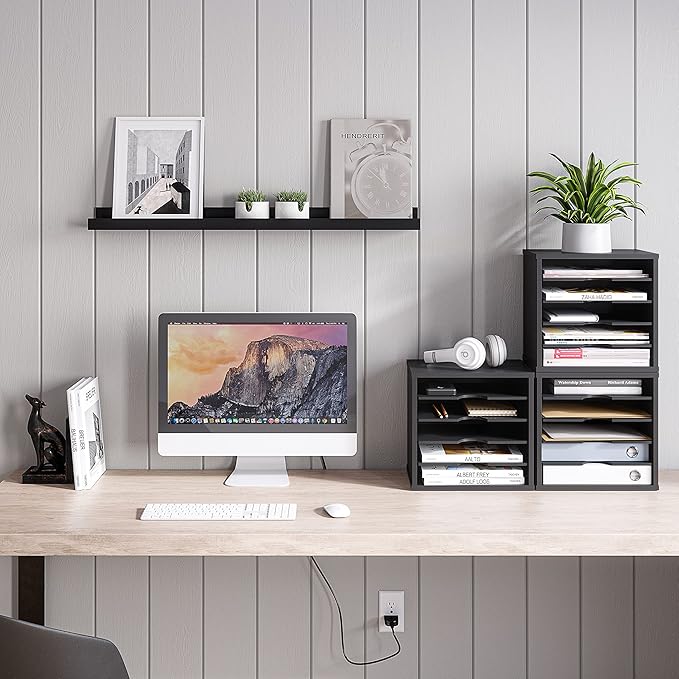 Ballucci File Organizer Paper Sorter, 5 Tier Adjustable Shelves Office Desk Organizer, 13 5/8" x 9 1/4" x 12", Black