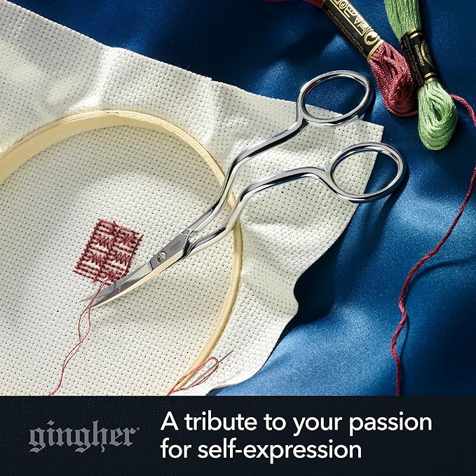 Gingher Double-Curved Embroidery and Appliqu Scissors (6 in.) for Cutting Threads Close to Fabric Sharp and Smooth Cuts