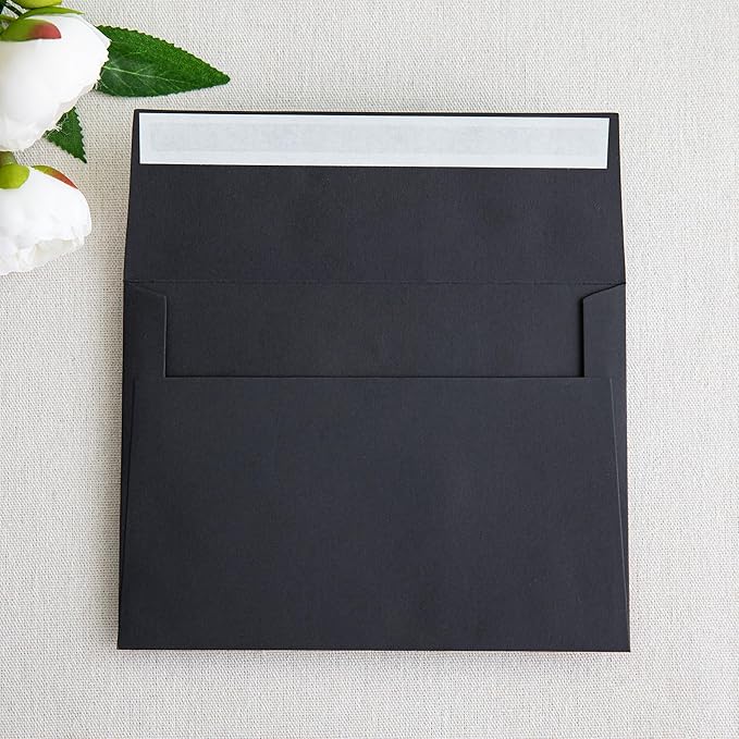 PONATIA 50 Pieces 5x7 Envelopes, A7 Envelopes Self Seal for Weddings, Invitation Cards, Photos, Postcards, Greeting Cards Mailing, Baby Shower, Graduation, Christmas Gift Cards (Black)