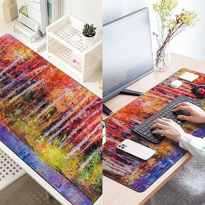 Impressionist Yellow Forest Extended Large Mouse Pad,Large Gaming Mouse Pad,Extended Big Desk Mat Keyboard Pad,Waterproof Non-Slip Desk Mat for Home Office and Gaming 35.4x15.7 Inch