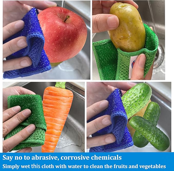 15 Pack Microfiber Scrub Dish Cleaning Cloth, Non-Scratch, Reusable & Durable for Pan Pot Dish Cooktop Stovetop Counter Kitchen Household, Machine Washable, 6 x 6 Inch, Orange, Blue & Green Assorted