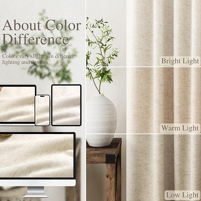 Beige Blackout Linen Curtains 90 inch Length 2 Panels for Living Room Oatmeal Pinch Pleated Black Out Drapes Farmhouse Rustic Room Darkening Window Curtain Panels Bedroom 90 inches Long