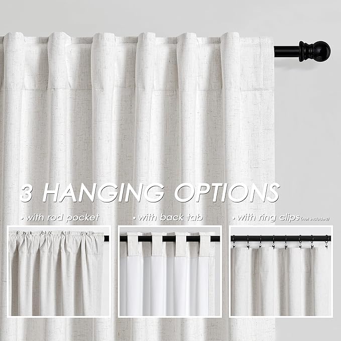 Cream Linen Blackout Curtains 84 inch Length 1 Panel Set for Bedroom Thermal Insulated 100% Blackout Linen Drapes Back Tab Neutral Rustic Farmhouse Block Out Room Darkening Window Curtain 60x84