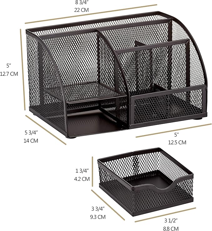 Annova Mesh Desk Organizer Office with 7 Compartments + Drawer/Desk Tidy Candy/Pen Holder/Multifunctional Organizer (Black)