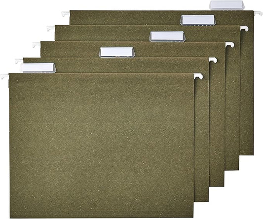 Amazon Basics Hanging File Folders, Letter Size, 1/5-Cut Tabs, 75 Count per Box, Standard Green