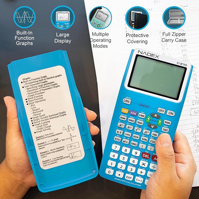 Scientific Calculator with Graphing, Includes Carrying Case, for College and High School Students, Calculus, Algebra, Geometry, Trigonometry, Statistics, Physics, Chemistry, Blue