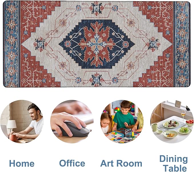 Vintage Style Rug Gaming Mouse Pad 3mm Thick Stitched Edge Waterproof Non-Slip Large Computer Keyboard Mouse Mat,Suitable for Office Entertainment Decorative Desk Pad 35.4 x 15.7 Inches