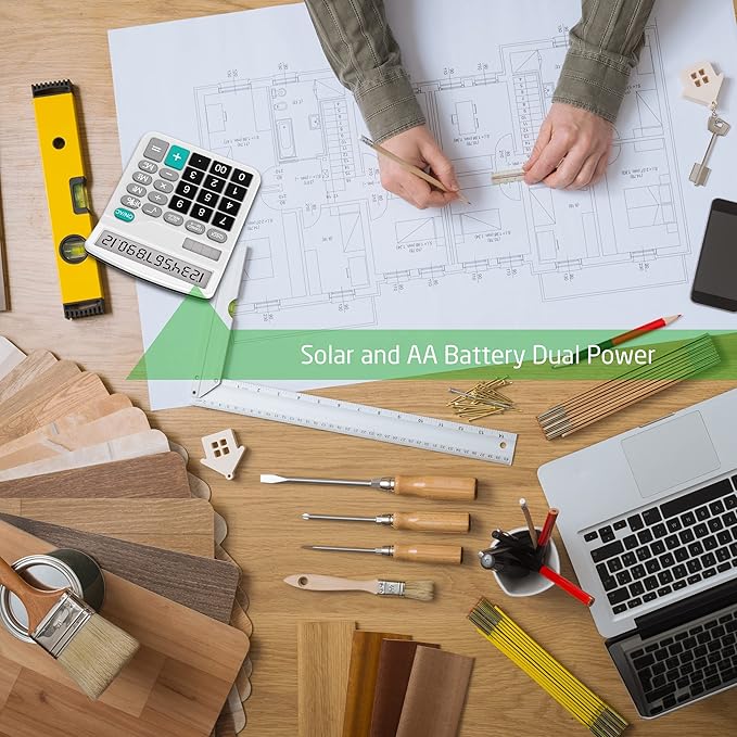 Calculator, Splaks 4 Pack Standard Functional Desktop Calculator Solar and AA Battery Dual Power Electronic Calculator with 12-Digit Large Display (2 Basic Black& 2 Updated Silver)