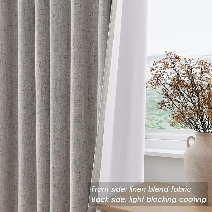 Silver Linen Blackout Curtains for Bedroom Windows Farmhousse Back Tab Rod Pocket Thermal Insulated Curtains 84 Inch Length 2 Panels Set Full Black Out Room Darkening Drapes for Living Room 52X84
