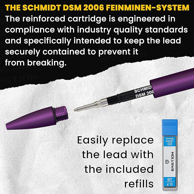 Bastion Mechanical Pencil with Medium Point Refillable Leads - Premium Aluminum Bolt Action Gift Case Metal For Architecture, Drawing, Sketching 20x0.7mm Lead Refills, Purple