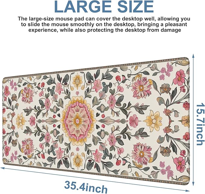 Elegant Carpet Gaming Mouse Pad 3mm Thick Stitched Edge Waterproof Non-Slip Large Computer Keyboard Mouse Mat,Suitable for Office Entertainment Decorative Desk Pad 35.4 x 15.7 Inches