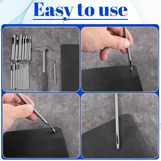 22 Pcs Leather Hole Punch Set, 0.5-12mm Carbon Steel Hollow Belt Puncher Round Leather Hole Punch Tools for Belts, Leathers, Watch Bands, Paper, Cardboard, Canvas, Plastic