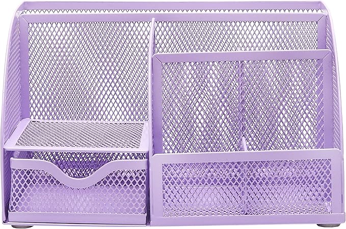 Exerz Desk Organizer Light Purple Office Desk Accessories Supplies Office Storage Desktop Pencil Pen Holder with Drawer Home Workspace