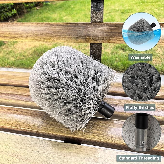 2 Pack Twist-On Cobweb Duster Head, Fits Standard 3/4 inch Threaded Poles, Attachment Spider Web Duster for Outdoor & Indoor Cleaning (Grey)