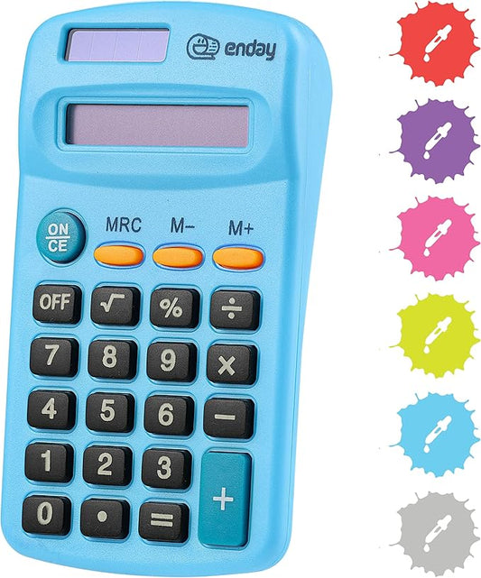 Calculator Blue, Basic Small Solar and Battery Operated, Large Display Four Function, Auto Powered Handheld Calculator School and Kids Available in Green, Red, Purple, Grey, Pink, 1 PK – by Enday