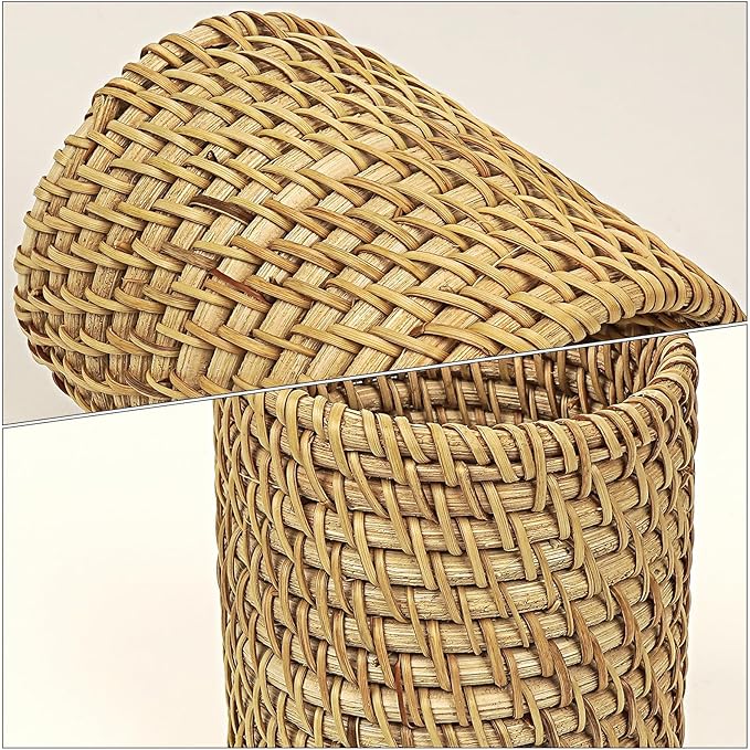 Handmade Rattan Pencil Holder, Pen Holder, Wicker Makeup Brush Holder, Makeup Holder, Pencil Cup, Desk Cup Holder, Toothbrush Cup for Small Items, Office & Home Desktop Organizer (Style B)