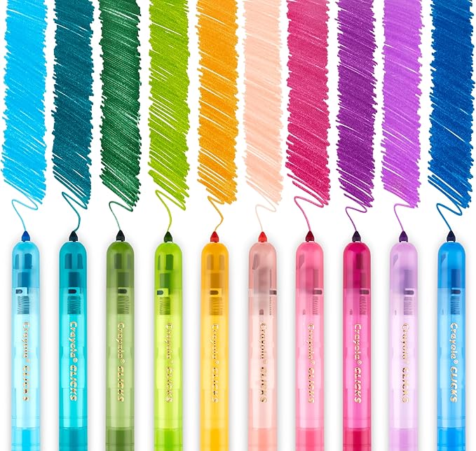 Crayola Clicks Retractable Markers - Bold (10ct), No Dry Washable Markers for Kids, Click Markers for School, Must Have Coloring Supplies, Gifts