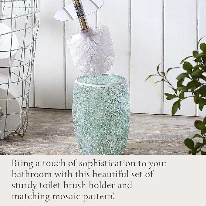 WHOLE HOUSEWARES Modern Toilet Brush Set, Turquoise (1 Glass Mosaic Bathroom Accessory)