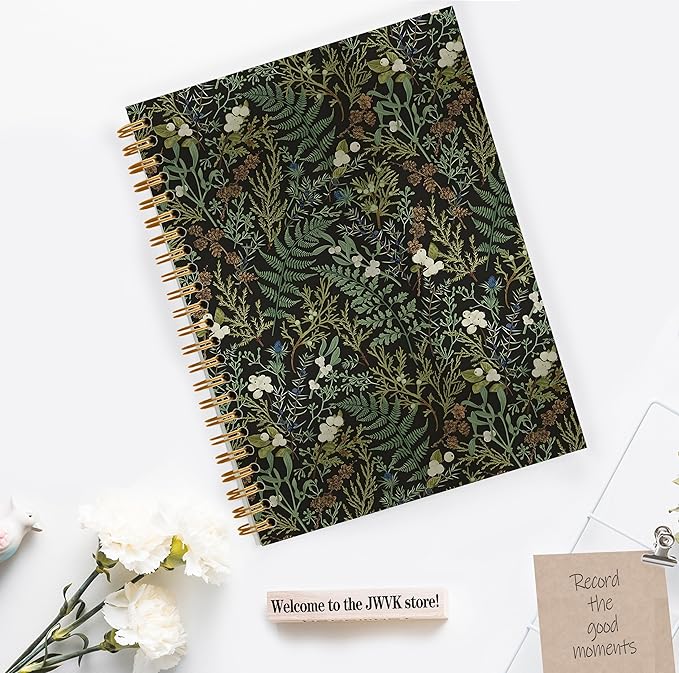 Dark Green Botanical Spiral Notebook, Cottagecore Wildflower Plants Notebooks for Note Taking, Vintage Fern Herb Leaf Floral Journals for Writing, Rustic Hardcover Journal, 5.5x8.3 Inch