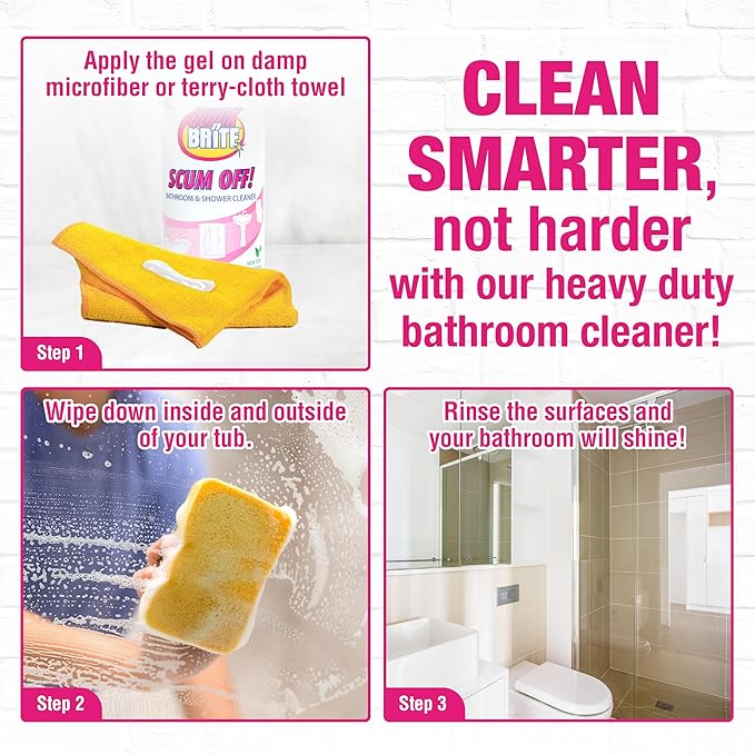 Quick 'n Brite All-Purpose Cleaner & Heavy-Duty Bathroom Cleaning Kit – 80oz Paste & 64oz Scum Off Liquid for Shower, Tile, Grout, Glass & Home Cleaning