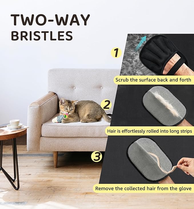 IPTPAS Pet Hair Remover Glove for Couch, Furniture, Carpet, Car Seat & Clothes, Electrostatic Hair Removal Mitts, 5-Finger Design, Flexible Easy Grip, Gentle Grooming Glove for Shedding Dogs & Cats