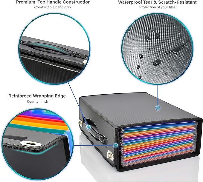 CNK Accordion File Folders with 24 Pockets Organizer for Document Paper Storage Folder Documents Expanding Binder Folio Pocket Receipt Filing Expandable Files Dividers Labels Letter Durable Handle