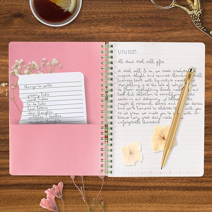 Steel Mill & Co Cute Floral Mini Spiral Notebook, 8.25" x 6.25" Journal with Durable Hardcover and 160 Lined Pages, Summer Garden