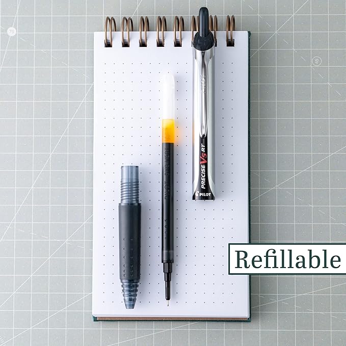 Pilot Precise V5 RT Refillable & Retractable Rolling Ball Pens, Extra Fine Point Pens, 0.5 mm, Black/Blue/Red/Green, Pack of 4 - Ideal for School, Journaling & Office Writing